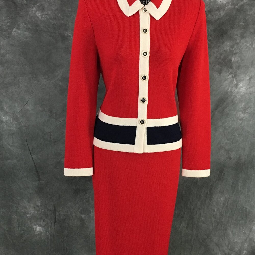 NWT NEW St John collection knit red white blue jacket skirt suit size 4 6 - Picture 3 of 9